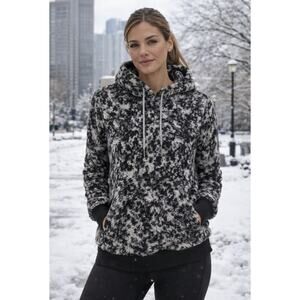 Athleta Tugga Teddy Sherpa Hoodie Black White Plush Fleece Athleisure Small